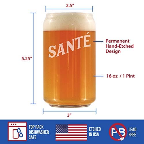 Sante French Cheers Beer Can Pint Glasses - Cute France Themed Party Decor for Men & Women