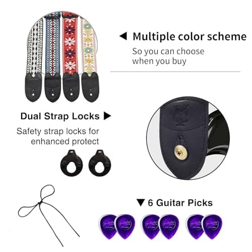 Embroidered Jacquard Guitar Strap for Electric & Acoustic Guitars