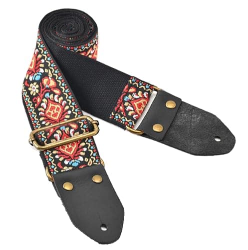 Vintage Embroidery Cotton Guitar Strap with Leather Ends — Vintage -Color 05