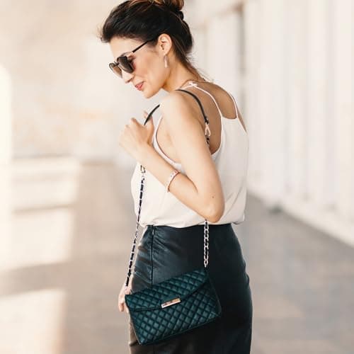 Nogeqi Black Brown 16.14inch Leather Bag Strap, Gold Lock Shoulder Strap