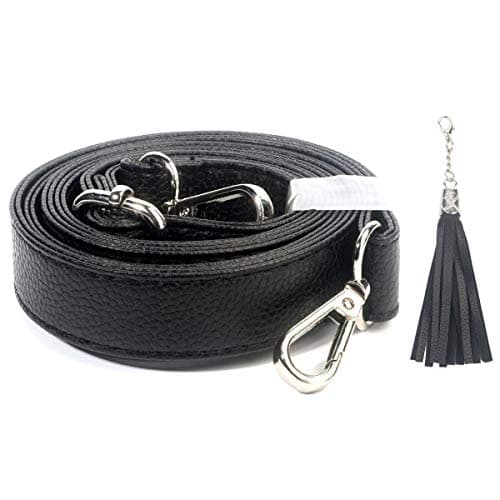Beaulegan Purse Strap Replacement - Full Grain Microfiber Leather, 59 Inch Adjustable Black/Gunmetal — Silver Clasp