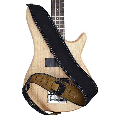 Cross Brown Suede Wide Strap for Bass Guitar | CloudMusic Leather — Classic Black