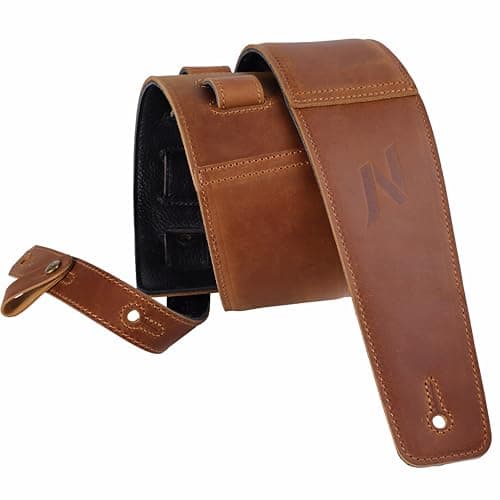 Nefelibata Aged Black 3" Guitar Strap with Foam Padding and Cable Loops — Light Brown