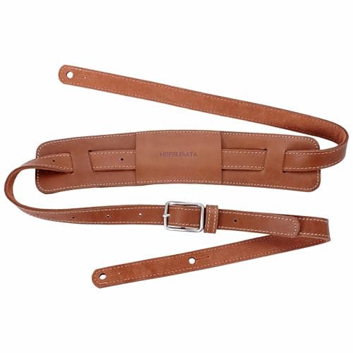 Nefelibata Green Shoulder Pad Guitar/Bass Strap with Bavarian Tumbled Cowhide Lining — Brown