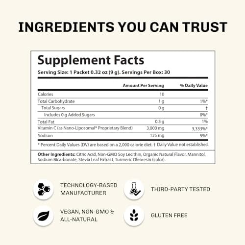 Aurora Nutrascience Nano-Liposomal Vitamin C, 3,000 mg, Immune Support, 30 Servings
