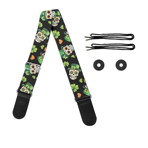 GLENLCWE Adjustable Strap for Acoustic, Electric & Bass Guitars — Metal Skull St Patricks Day