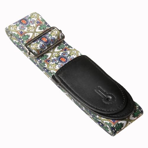 AZOR Vintage Woven Guitar Straps for Acoustic Electric Bass, Adjustable with Leather Ends & Strap Locks