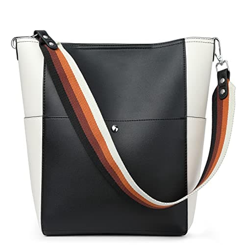 BROMEN Women's Leather Hobo Bag Designer Shoulder Purse — 3-black/Beige