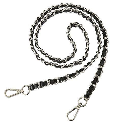 UTreers Crossbody Bag with 47.2" Chain Strap — A Silver Chain Black Leather 47.2"