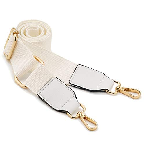 DEVPSISR Wide Shoulder Strap Replacement Adjustable Crossbody Canvas Bag — Leather Buckle-creamy White