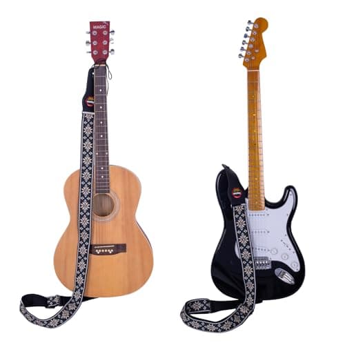 Embroidery Guitar Strap with Plectrum Pocket & Strap Blocks for Acoustic/Electric/Bass