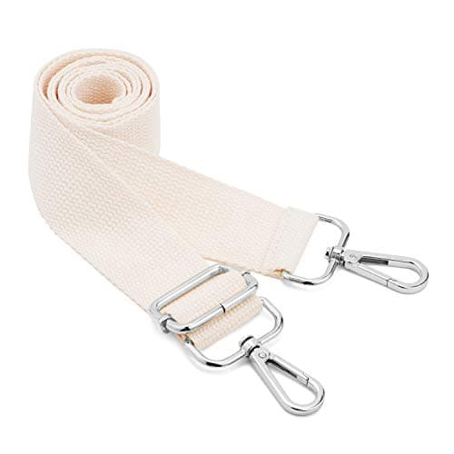 DEVPSISR Wide Shoulder Strap Replacement Adjustable Crossbody Canvas Bag — Silver Buckle-creamy White