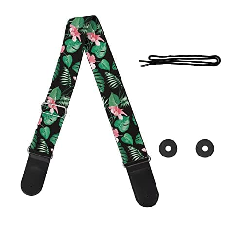 GLENLCWE Colorful Sea Turtle Guitar Strap for Acoustic, Electric & Bass — Hawaiian Palm Pink Hibiscus