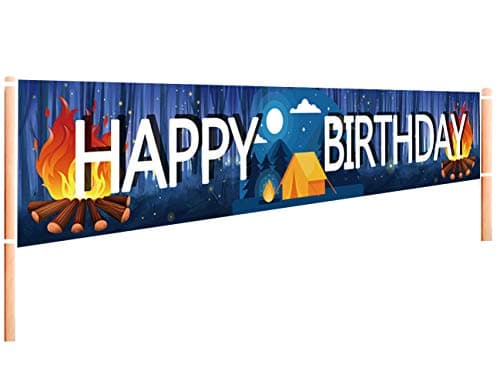 Happy Birthday Camping Banner | Camping Party Supplies Decorations - 9.8 x 1.6FT