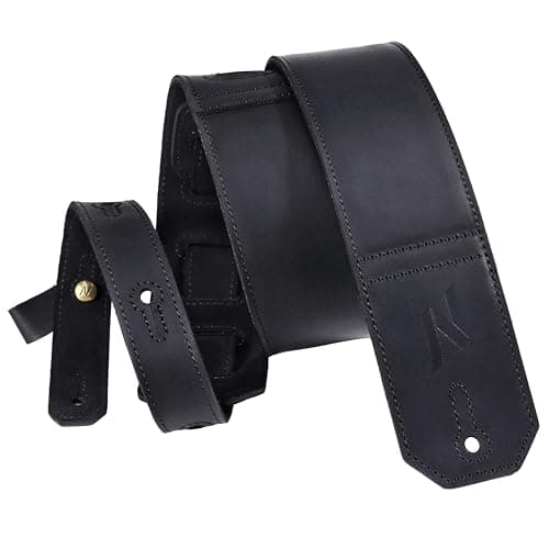 Nefelibata Full-Grain Leather Guitar Strap, 2.3" Wide, Soft Padded (Brown) — Black