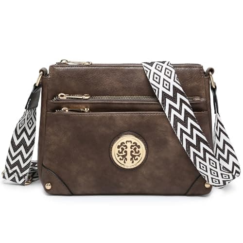 Trendy Dasein Crossbody Purse for Women with Multi Pockets and Guitar Strap — Brown