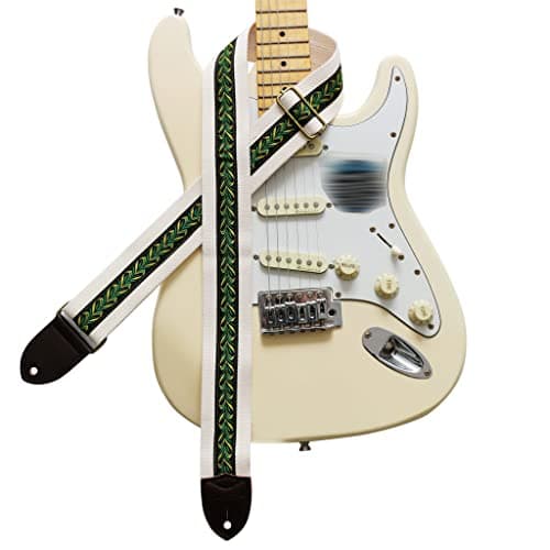 MUSIC FIRST Vintage Style Hand-Made Crochet Flowers Electric Guitar & Bass Strap, 2 Inch Width — Peacock Feather