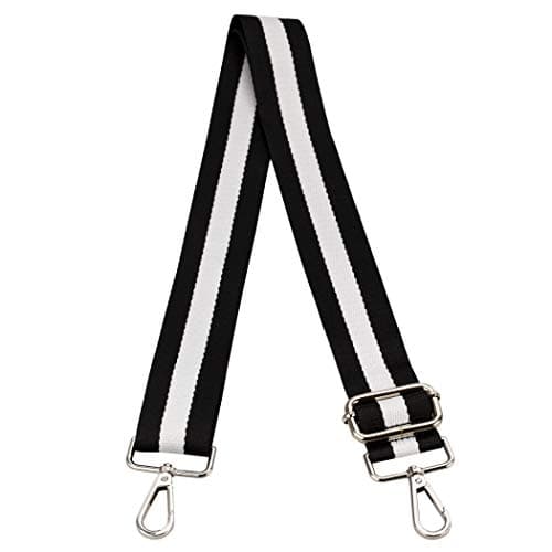 Women's Adjustable Jacquard Woven Purse Strap for Crossbody Bags — Black, Silver Hardware