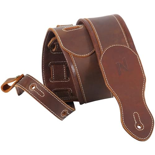 Nefelibata Double-Thick Full-Grain Leather Guitar Strap with Cable Loop (Black) — Brown