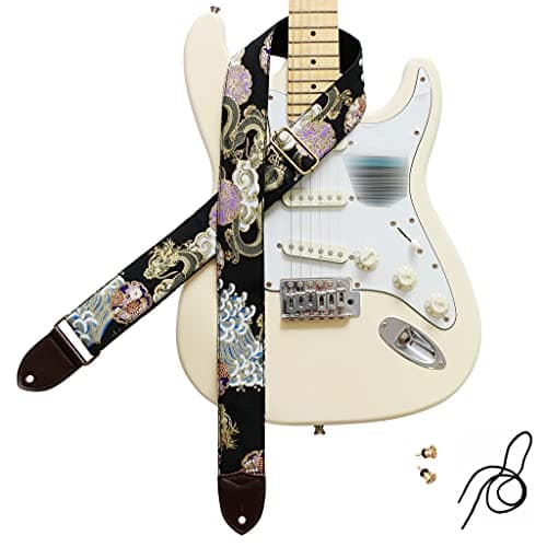MUSIC FIRST Vintage Style Hand-Made Crochet Flowers Electric Guitar & Bass Strap, 2 Inch Width — Dragon
