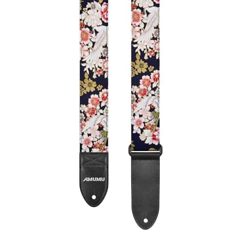 Amumu Red Flower Embroidery Guitar Strap for Acoustic, Electric & Bass - 2" Wide — Peony Crane