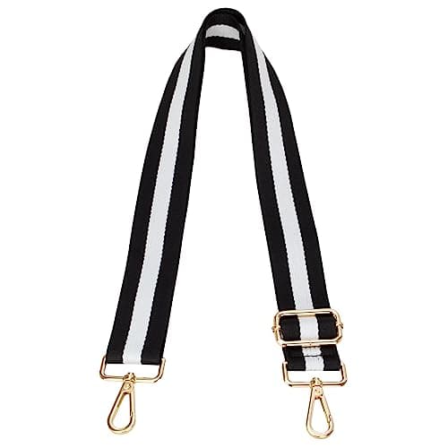 Women's Adjustable Jacquard Woven Purse Strap for Crossbody Bags — Black, Gold Hardware