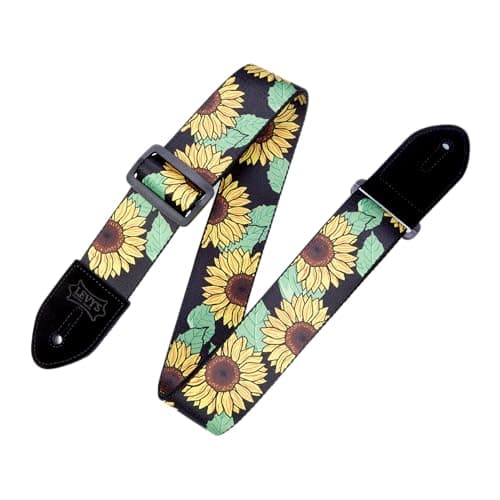 Levy's Leathers Black and Yellow Sunflower Guitar Strap MP2-009