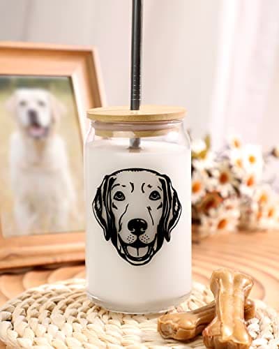 Labrador Portrait 16 OZ Dog Iced Coffee Glass with Lid and Metal Straw – Perfect Gift for Pet Lovers