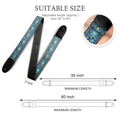 AZOR Vintage Woven Guitar Strap for Acoustic Electric Bass, Adjustable with Leather Ends & Strap Locks