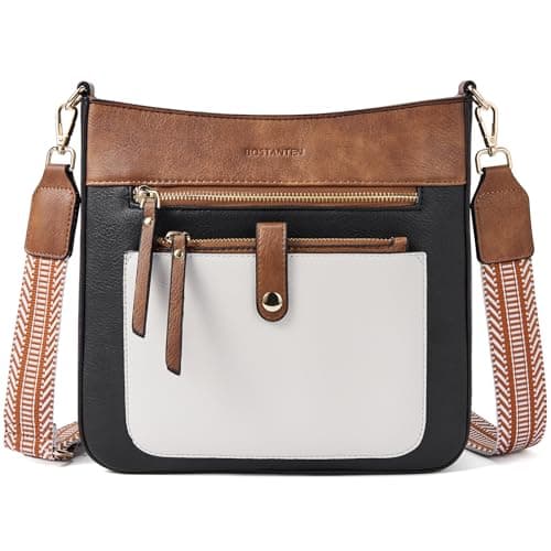 Crossbody Purses for Women Vegan Leather Handbags — B01-beige With Black With Brown