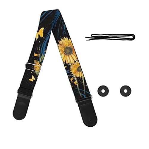 GLENLCWE Boston Terrier Print Guitar Strap for Acoustic & Electric Bass Guitars — Mushrooms Sunflower
