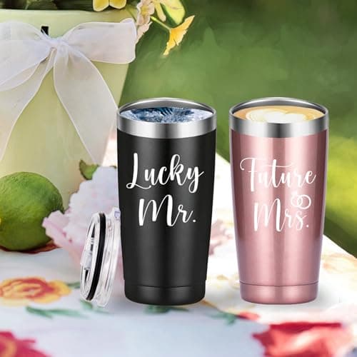 Engagement Wedding Couple Gift: Mamihlap Lucky Travel Mug Tumbler (20oz Black&Rose Gold)