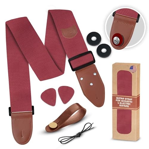 Adjustable Art Tribute Guitar Strap with Security Locks and Unique Picks — A Tomato Red
