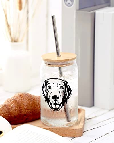 Labrador Portrait 16 OZ Dog Iced Coffee Glass with Lid and Metal Straw – Perfect Gift for Pet Lovers