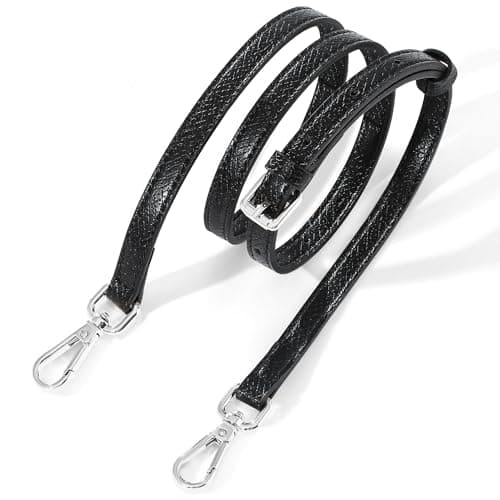 Hamdecro Leather Purse Strap Replacement, Crossbody & Shoulder Straps for Bags, Adjustable — Silver - Black