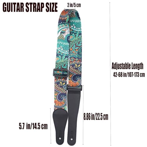 RAUYIVANY Leather Ends Guitar Strap, Adjustable Length, 2 Locks, 2 Buttons, 3 Picks, Gifts for Guitarists