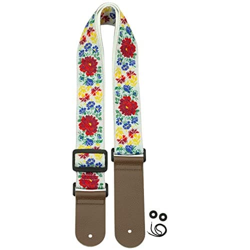 ZANQANO Vintage Jacquard Weave Guitar & Bass Strap — Rose White