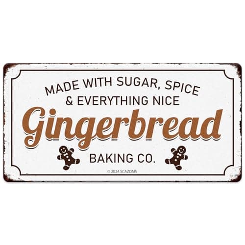 Traditional Christmas Candy Cane Lane Metal Tin Sign - Vintage Retro Kitchen Decor for Home or Cafe — Tin Sign 12"x6"-Gingerbread Baking Co Made With Sugar Spice And Everything Nice