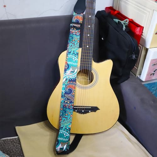 RAUYIVANY Leather Ends Guitar Strap, Adjustable Length, 2 Locks, 2 Buttons, 3 Picks, Gifts for Guitarists