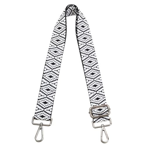 Women's Adjustable Jacquard Woven Purse Strap for Crossbody Bags — Diamond Black,silver Hardware