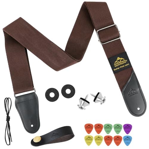 EASTROCK Adjustable Brown Leather Guitar Strap Set with Picks Holders