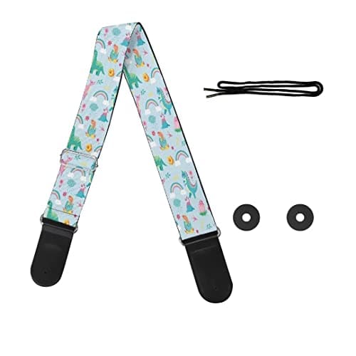 GLENLCWE Colorful Sea Turtle Guitar Strap for Acoustic, Electric & Bass — Cartoon Dinosaur