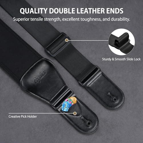 Electric Guitar & Bass Strap, Adjustable 44-54", Padded Pick Holder & Locks