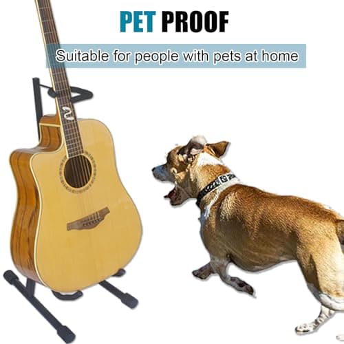 Pet and Child-Friendly Folding Guitar Stand with Adjustable Height and Neck Holder