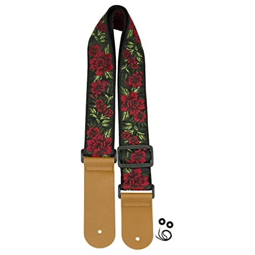 ZANQANO Vintage Jacquard Weave Guitar & Bass Strap — Rose Greenery