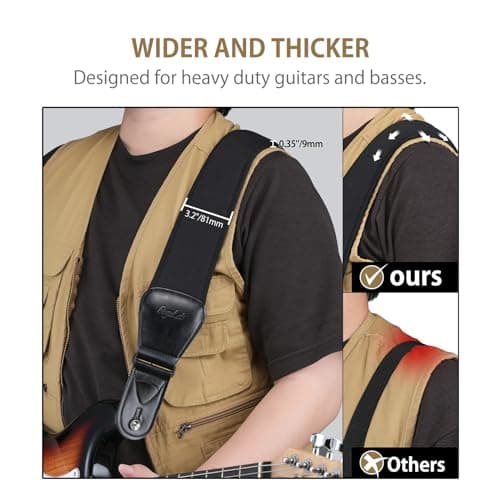 Electric Guitar & Bass Strap, Adjustable 44-54", Padded Pick Holder & Locks