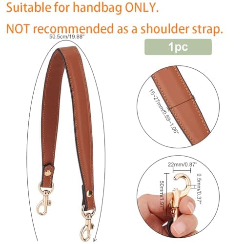 PandaHall Genuine Leather 20 Inch 1 Inch Wide Brown Purse Strap with Golden Buckles