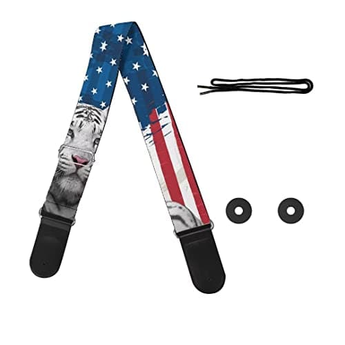 GLENLCWE Adjustable Strap for Acoustic, Electric & Bass Guitars — American Flag White Tiger