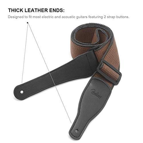 BestSounds Acoustic Guitar Strap, Soft Cotton & Leather Ends, 1 Button & 2 Locks