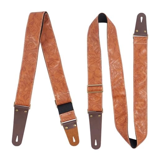 Adjustable Guitar Strap with 2 Locks, 2 Picks, Pick Holder & Leather Button